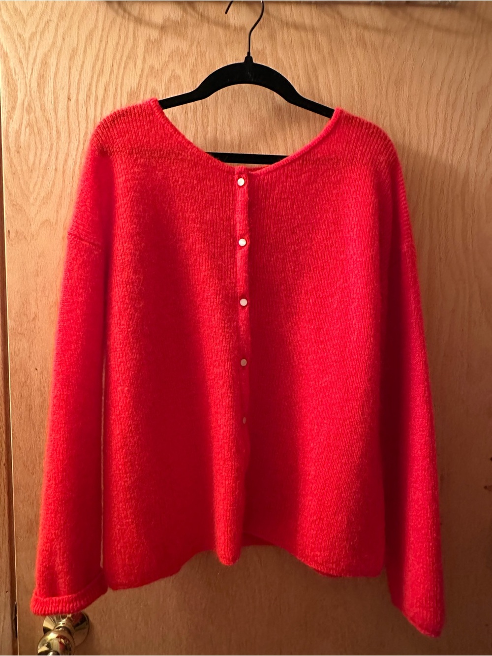 Sezane Bright Red Button-Back Cardigan
